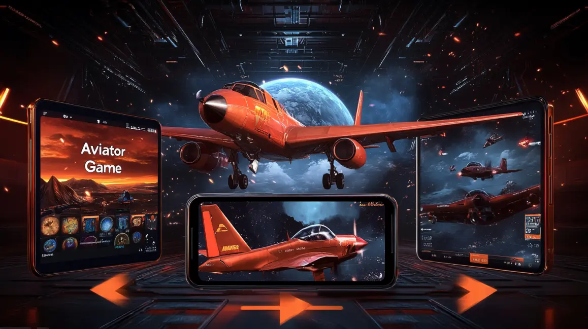 A woman in a pink dress holds a phone showing the 'Aviator Game', with a 777 slot machine nearby, blending classic casino fun with modern crash game excitement at 7BETBD.