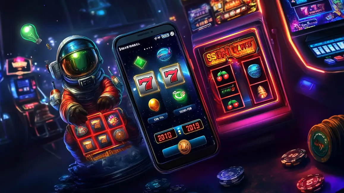An animated woman is framed by a phone screen showing a 'LOGIN CASINO' sign, inviting you to sign in to the fun and vibrant world of 7BETBD online casino games.
